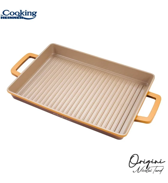 Tava gratar aluminiu turnat 36 x 26.4 x 4 cm, nicolai tand, origini, cooking by heinner