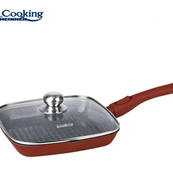 Tigaie grill aluminiu+capac 28x4 cm, calabria, cooking by heinner