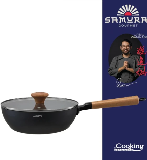 Tigaie wok + capac 24X7.5 cm, rikito watanabe, samurai gourmet, cooking by heinner