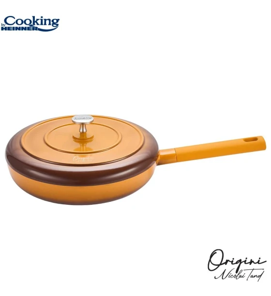 Tigaie aluminiu turnat + capac 26x5CM, nicolai tand, origini, cooking by heinner