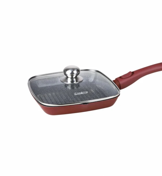 Tigaie grill aluminiu turnat+capac 24x4 cm, calabria, cooking by heinner