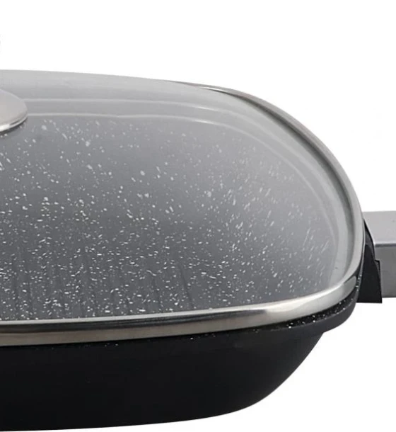Tigaie grill aluminiu + capac 28 x 4.5 cm, dark line, cooking by heinner