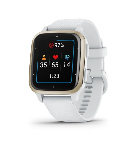 Ceas Smartwatch Garmin Venu SQ2 - Cream Gold Bezel with White Case, Silicone Band 20mm, NFC, GPS, 5 ATM Water Proof