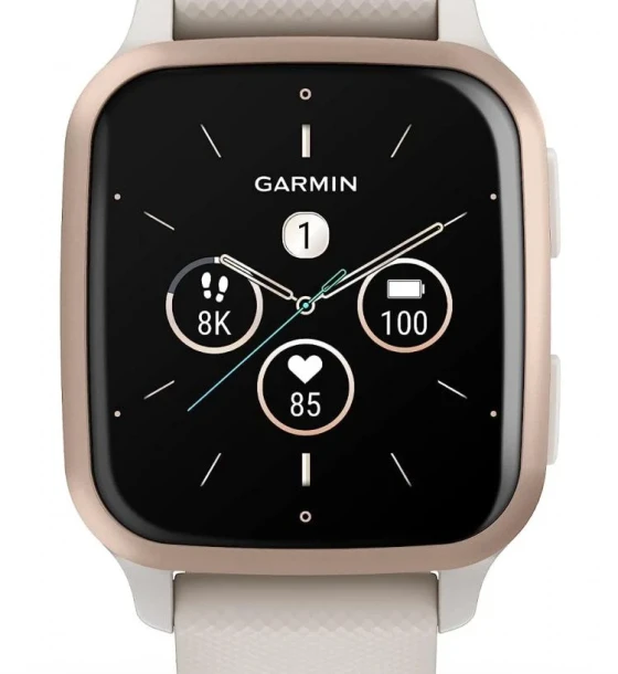 Smartwatch Garmin Venu SQ2 Ivory/Peach - Music Ed., display AMOLED, diagonala display 1.41 35.9 mm, autonomie de pana la 11 zile 12 zile in Battery saver mode, Ivory/Peach