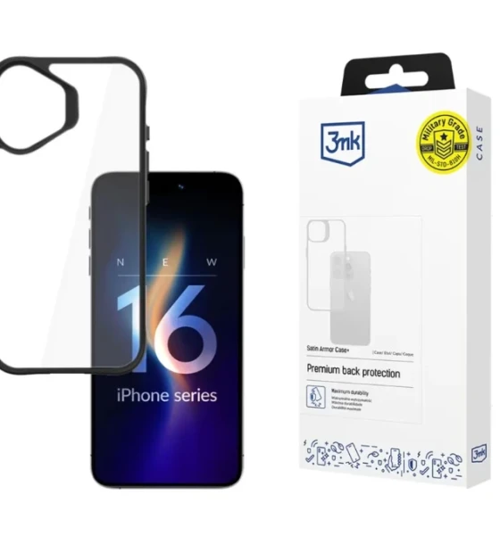 Accesoriu telefon Protective cover 3mk Satin Armor Case+ for iPhone 16, Transparent
