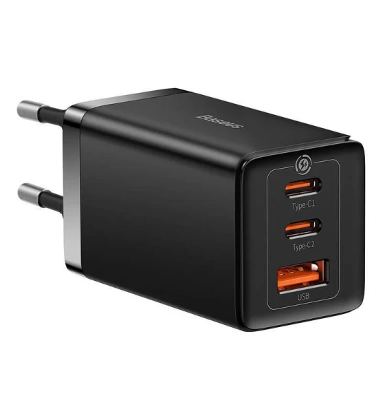 Incarcator retea Baseus GaN5 PRO, Quick Charge 65W, 2 porturi USB PD, 1 port USB Quick Charge, include cablu USB -C la USB-C de 100W, lungime 1m, negru