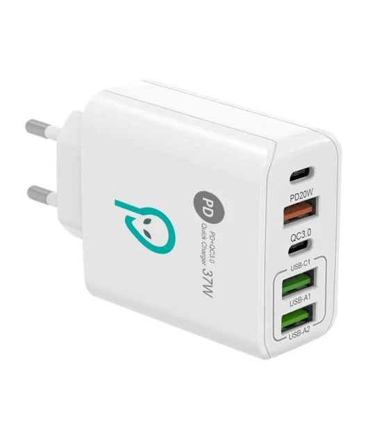 Incarcator retea Spacer QC 38W, 5 x porturi USB Type-C PD x 1m USB Type-C x 1, USB Quick Charge x 1, USB x 2, alb