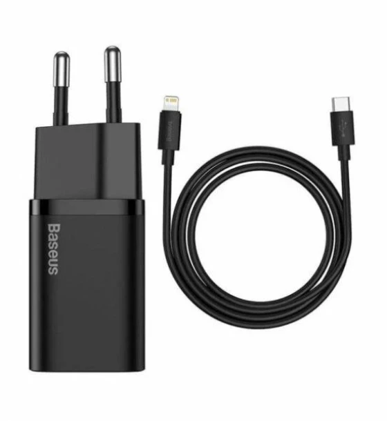 INCARCATOR retea Baseus Super Si, Quick Charge 20W, 1 x USB Type-C 5V/3A max, include cablu USB Type-C la Lightning Iphone 1m, negru