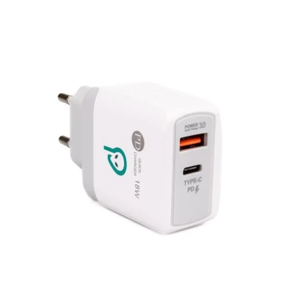 Incarcator telefon Alim. retea Spacer QC USB-A C 18W, alb