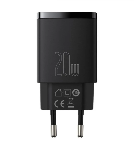 Incarcator retea Baseus Compact, Quick Charge 20W, 1 x USB Type-C 5V/3A max, 1 x USB 5V/3A, negru