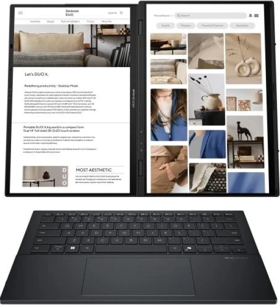 Laptop Asus Zenbook Duo, UX8406CA-QL118X, 14-inch, FHD 1920 x 1200 OLED 16:10, Intel Core Ultra 7 Processor 255H 24M Cache, up to 5.10 GHz, 32GB LPDDR5X on board, 1TB M.2 NVMe PCIe 4.0 SSD