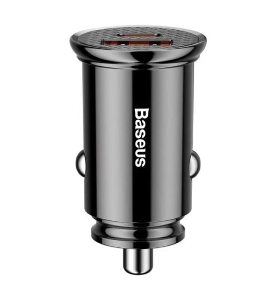 Incarcator auto Baseus Circular Plastic PPS, 1 x USB Output 4.5V/5A, 1 x USB Type-C Output 5V/3A, total output 30W, pt. bricheta auto, negru