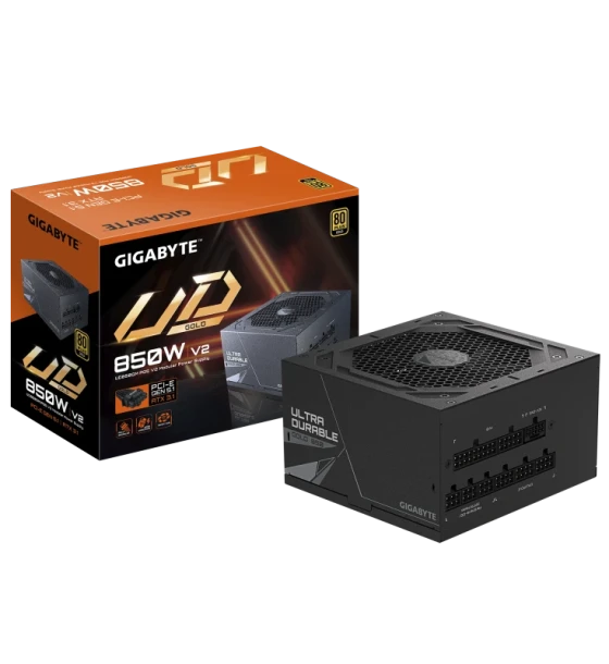 Sursa PC GIGABYTE UD850GM PG5 V2 Power Supply Unit- PCIe Gen 5.1, 80 PLUS Gold, Fully Modular Design, 120mm Fan, ATX 3.1 compatible, EU Plug. Total power 850 W, AC input voltage 100 - 240 V