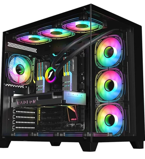 Carcasa 1stPLAYER Gaming MV8-TP-bk, 7 ventilatoare aRGB, telecomanda, ATX, negru