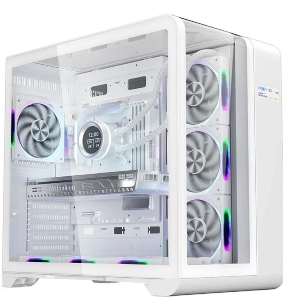 Carcasa 1stPLAYER Gaming RT7-wh, afisaj digital, 4 ventilatoare aRGB infinity efect, telecomanda, ATX, alb