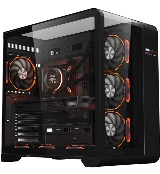 Carcasa 1stPLAYER Gaming RT7-bk, afisaj digital, 4 ventilatoare aRGB infinity efect, telecomanda, ATX, negru