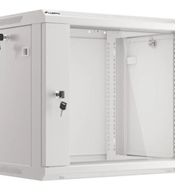Dulap rack de perete 19 inch, 9U, 600x450 mm, usa din sticla, gri, V2