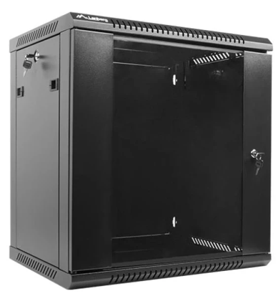 Dulap rack 19 inch perete 12U / 600x450 flat pack cu usa din sticla, negru V2