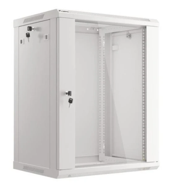 Dulap rack 19 inch perete 15U / 600x450 flat pack cu usa din sticla, gri V2