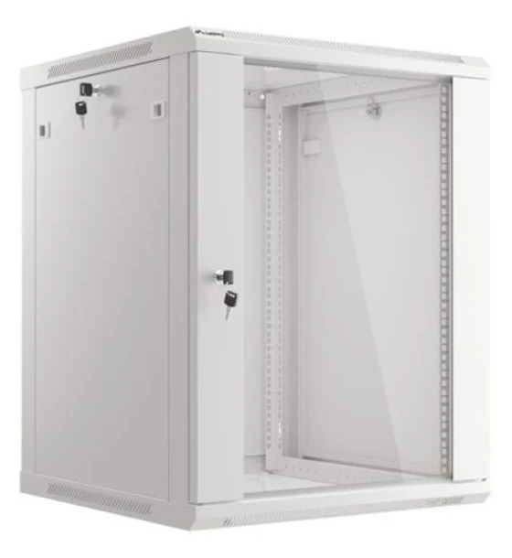Dulap rack 19 inch perete 15U / 600x600 flat pack cu usa din sticla, gri V2