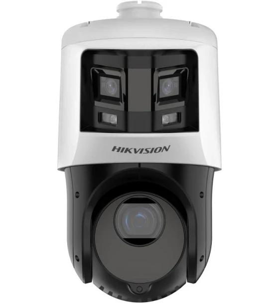 Camera supraveghere IP Camera de supraveghere IP TandemVu 6+4MP 25X Colorful IR Panoramic PTZ Hikvision DS-2SE4C425MWG-E F0, lentila bullet fixa 2.8mm lentila PTZ varifocala 4.8-120mm