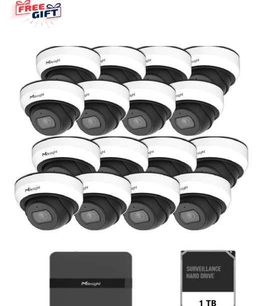 Camera supraveghere IP Kit supraveghere video Milesight 16 camere Dome MS-C2973-PD + 1 NVR MS- N5016-PE