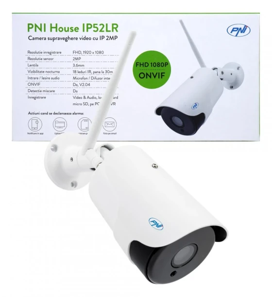 Camera supraveghere IP Camera supraveghere video PNI House IP52LR 2MP 1080P wireless cu IP de exterior si interior si slot microSD, mod noapte, Senzor imagine CMOS 1.8 inch, lentila 3.6mm