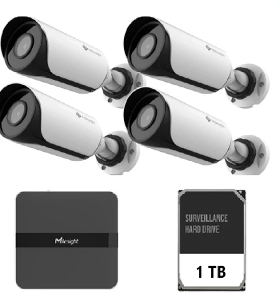 Camera supraveghere IP Kit de supraveghere video Milesight 4 camere Bullet MS-C2964-UPD + NVR MS-N1004-UPC