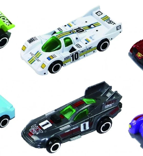 Masinuta jucarie Macheta die cast, set 6 masini curse, scara 1, 7.5CM, diverese modele si culori- verde, alb, rosu, bleu, gri, albastru, galben, portocaliu, negru, turquoise, maro