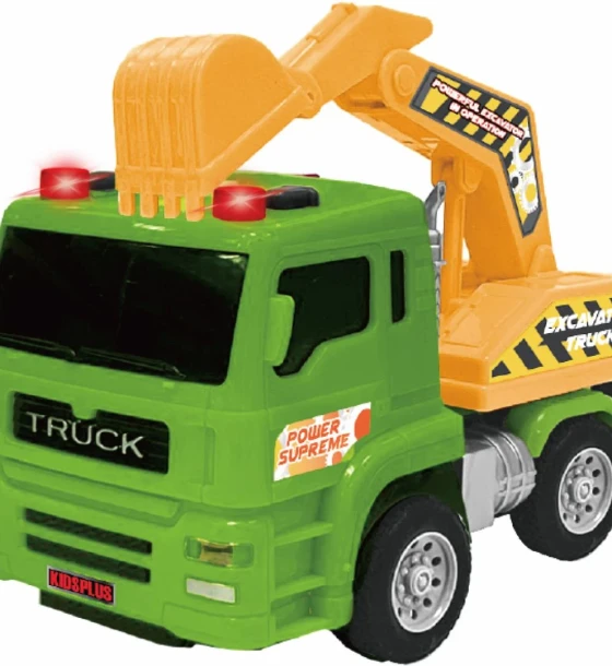 Masinuta jucarie Vehicule cu lumini, sunete si frictiune, scara 1, diverse modele- excavator, macara si basculanta