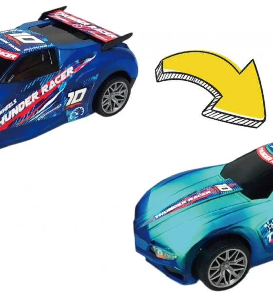 Masinuta cu lumini, sunete si sistem pullback racer, scara 1, diverse culori- albastru, verde si roz