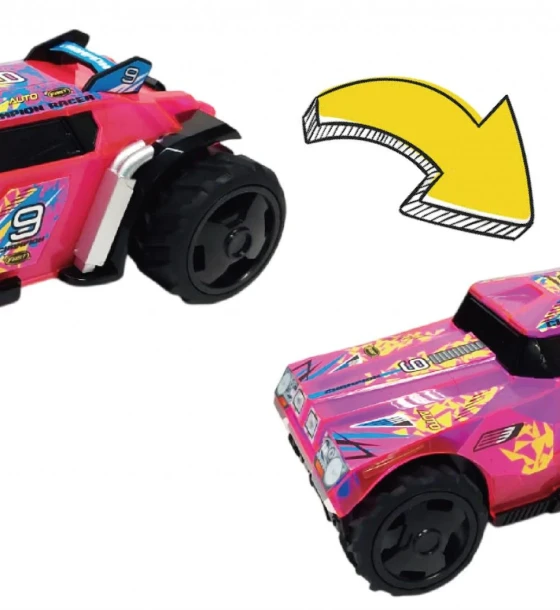 Masinuta cu lumini, sunete si sistem pullback racer, scara 1, roz