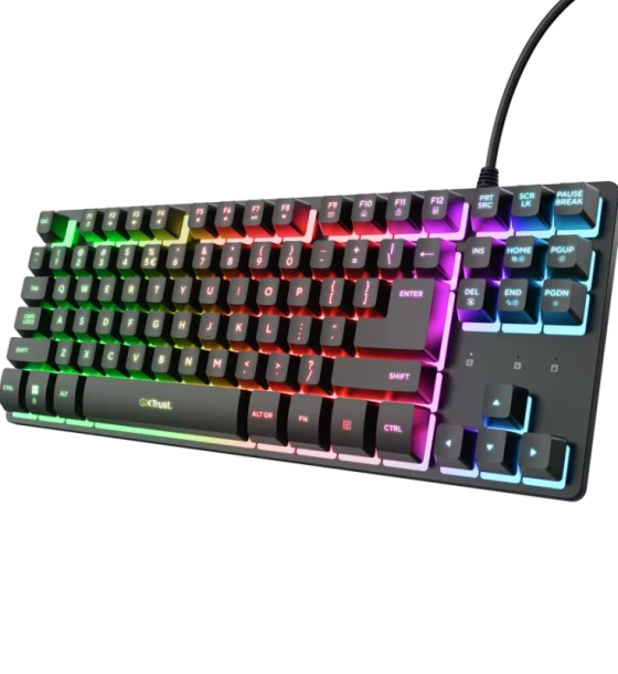 Tastatura Trust cu fir GXT833W Thado TKL, numar butoane 87, interfata USB 2.0, conector USB-A male, compatibila cu PS4, Xbox One, Nintendo Switch, PS5, negru