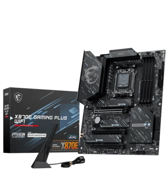 Placa de baza MSI X870E GAMING PLUS WIFI. Processor manufacturer AMD, Processor socket AM5, Compatible processor series AMD Ryzen 7000 Series, AMD Ryzen 8000 Series