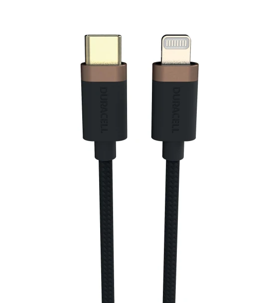 Cablu Duracell, USB-C to Lightning C94, 1m, transfer date 480Mbps, fibra Dupon Kevlar, miez de cupru, Negru