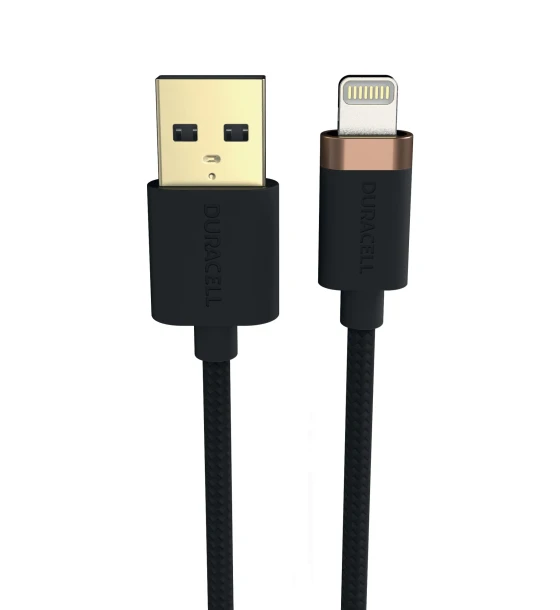 Cablu Duracell, USB-A to Lightning C89, 1m, transfer date 480Mbps, fibra Dupon Kevlar, miez de cupru, Negru