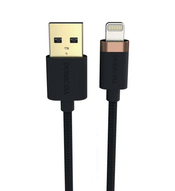 Cablu Duracell, USB-A to Lightning C89, 2m, transfer date 480Mbps, fibra Dupon Kevlar, miez de cupru, Negru