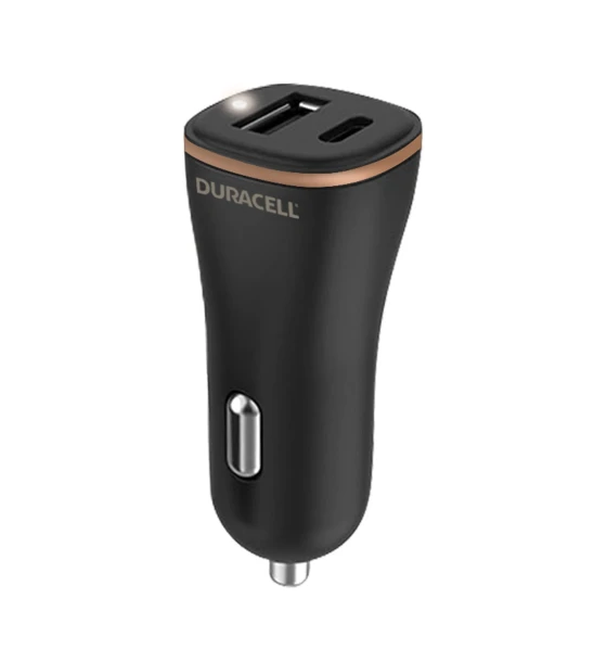 Incarcator auto Duracell, 27W, 1 x USB-C + 1 x USB-A, PD Fast Charging Technology, 5V, Negru