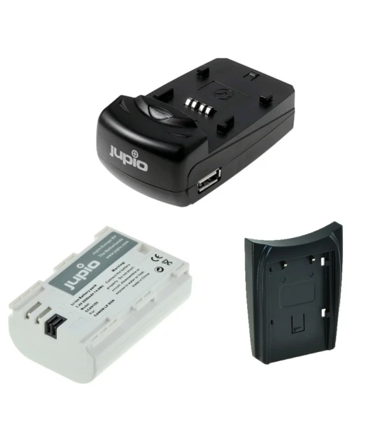 Kit Jupio, 2 Acumulatori LP-E6N Ultra, 2000 mAh, si Incarcator cu doua Baze si Port USB, Negru, pentru EOS 5D MARK II, EOS 5D MARK III, EOS 5D MARK IV, EOS 6D, EOS 6D MAEK II, EOS 60D, EOS 7D
