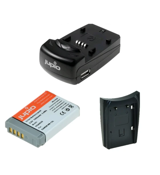 Kit Jupio, 2 Acumulatori NB-13L, si Incarcator cu o Baza si Port USB, Negru
