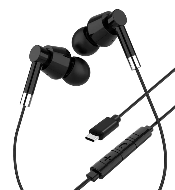 Casti cu fir, Media-Tech, USB-C, Cu microfon, Negru