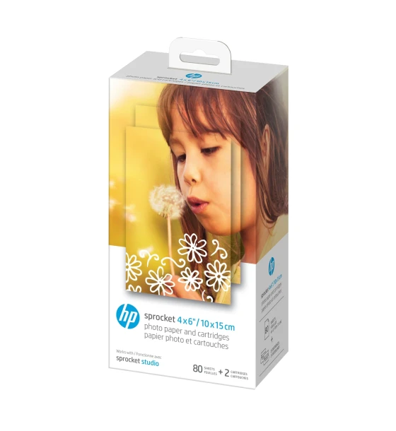 Pachet Hartie Foto si Cartus HP, 4x6 inch, 80 buc, pentru HP Sprocket Studio