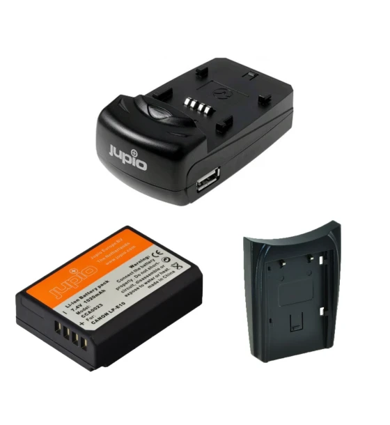 Kit Jupio, 2 Acumulatori LP-E10, si Incarcator cu o Baza si Port USB, Negru