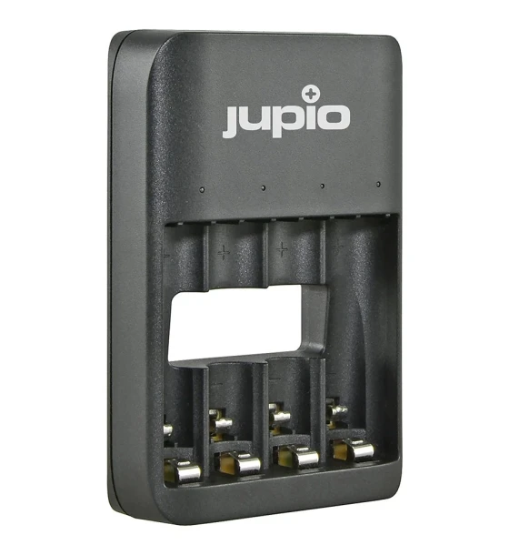 Incarcator Jupio USB pentru acumulatori AA si AAA, 8 ore, 4 canale, indicator LED, Negru
