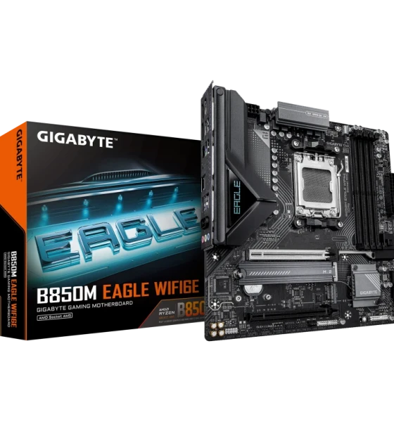 Placa de baza GIGABYTE B850M EAGLE WIFI6E. Processor manufacturer AMD, Processor socket AM5, Compatible processor series AMD Ryzen 7000 Series, AMD Ryzen 8000 Series