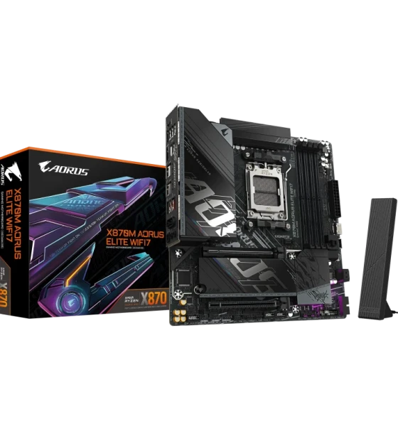 Placa de baza GIGABYTE X870M AORUS ELITE WIFI7. Processor manufacturer AMD, Processor socket AM5, Compatible processor series AMD Ryzen 7000 Series, AMD Ryzen 8000 Series