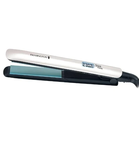 Placa de indreptat parul Shine Therapy S8500, Placi late, Invelis ceramic cu Ulei de Argan si Vitamina E, 150-235ºC, Alb