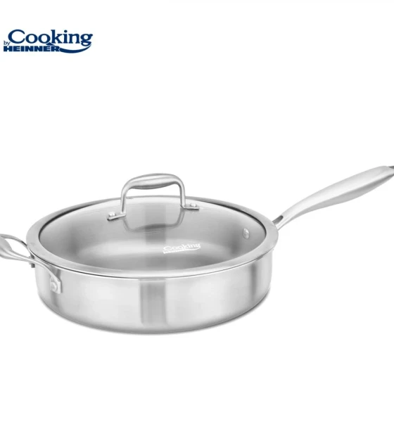 Tigaie adanca inox+capac sticla 28X7.5CM, ATOMIC3, cooking by heinner