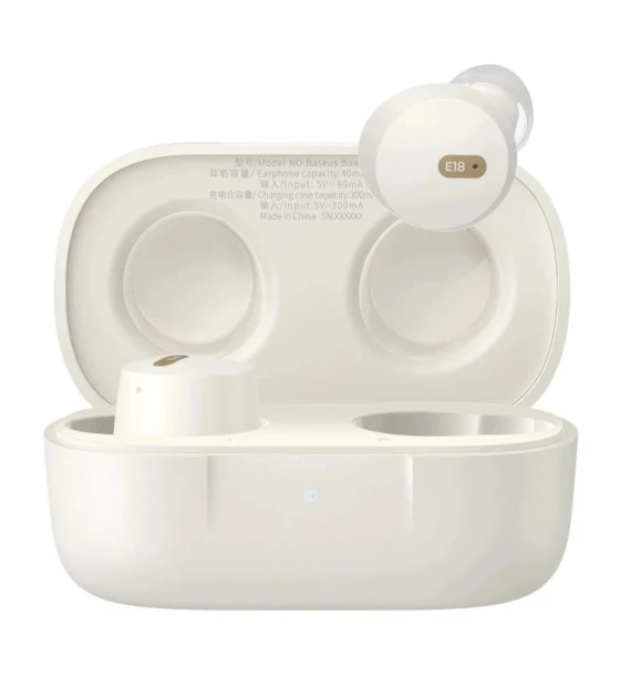 Baseus Bowie E18. Product type Headset. Connectivity technology True Wireless Stereo TWS, Bluetooth. Recommended usage Calls/Music. Headphone frequency 20 - 20000 Hz. Wireless range 10 m