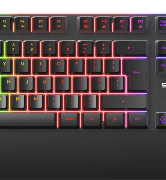 Tastatura gaming cu fir iluminata Serioux Nexor, interfata USB, numar de taste 104, material ABS, anti-ghosting 19 taste, lungime cablu 1.5m PVC, dimensiuni LxAxH 435.74 x 178.54 x 33.62 mm